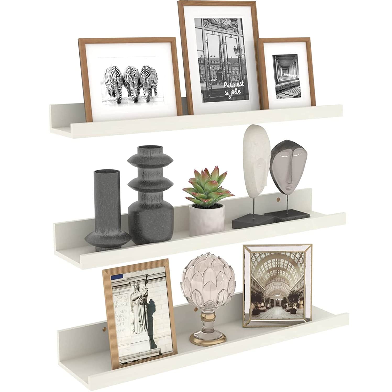 Rustic Wooden Picture Ledge Shelf (White)