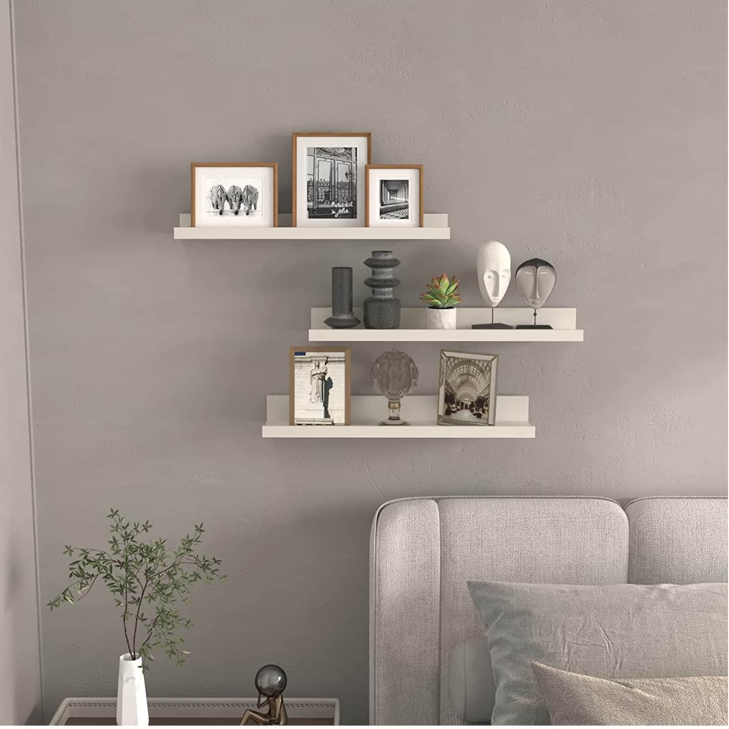 Rustic Wooden Picture Ledge Shelf (White) - top_view
