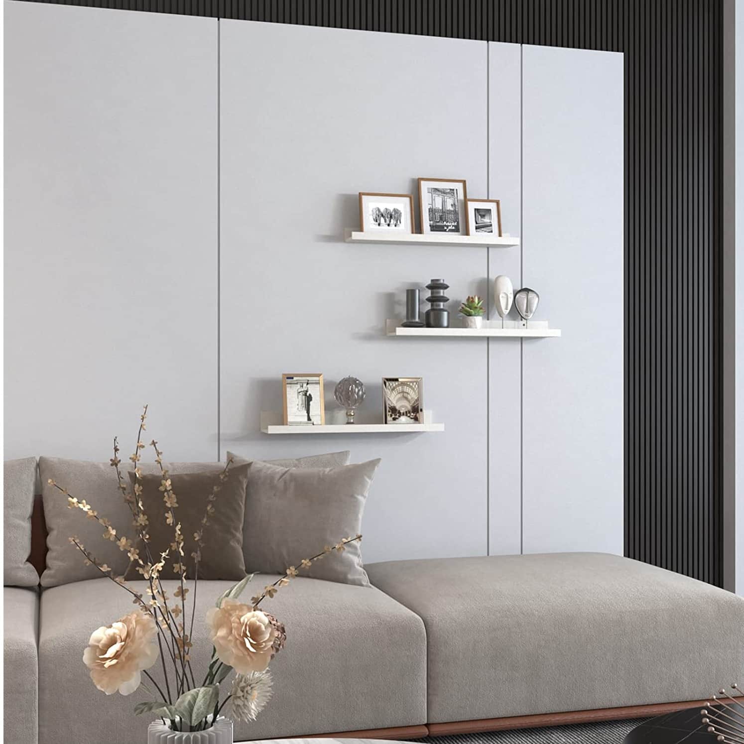 Rustic Wooden Picture Ledge Shelf (White) - left_view