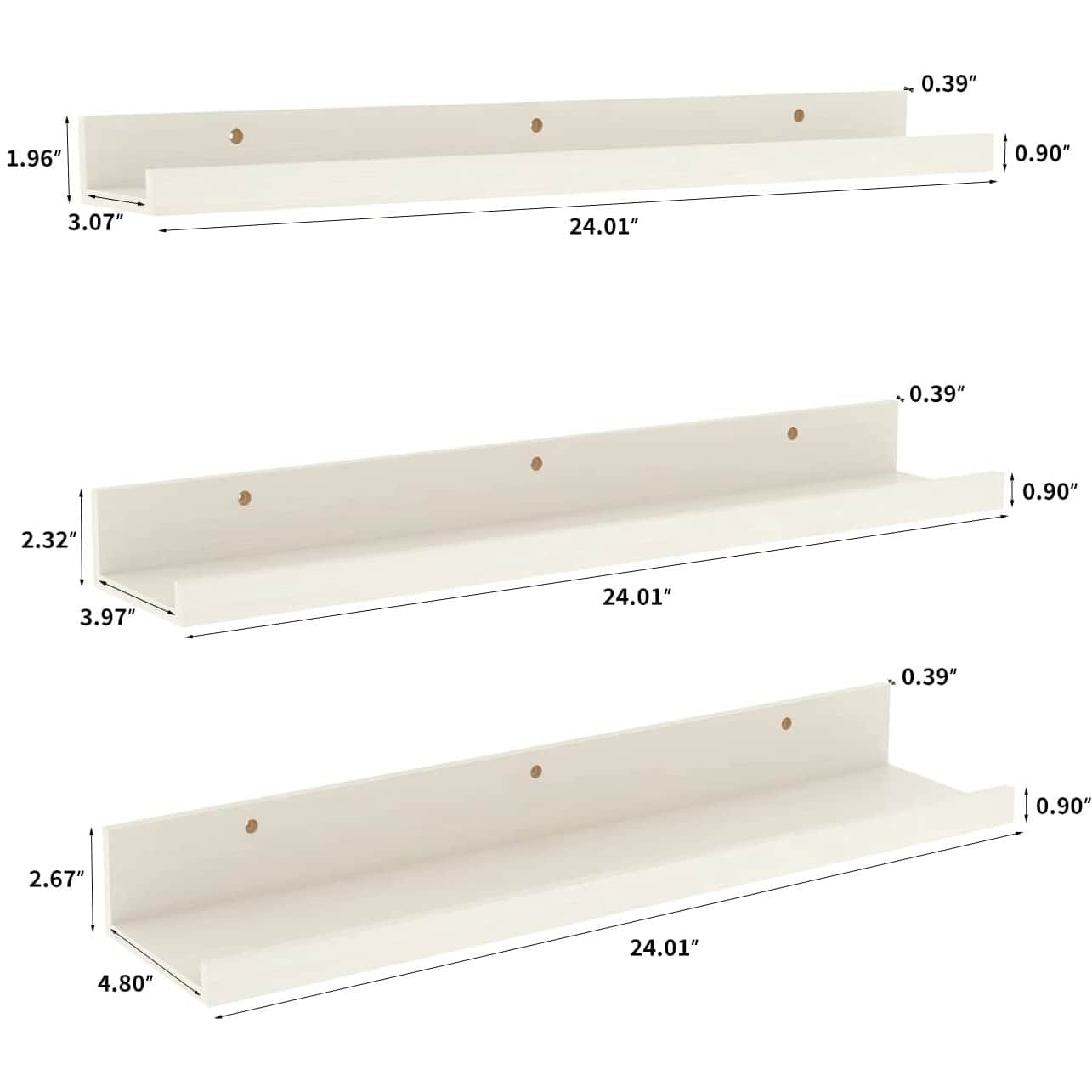 Rustic Wooden Picture Ledge Shelf (White) - bottom_view