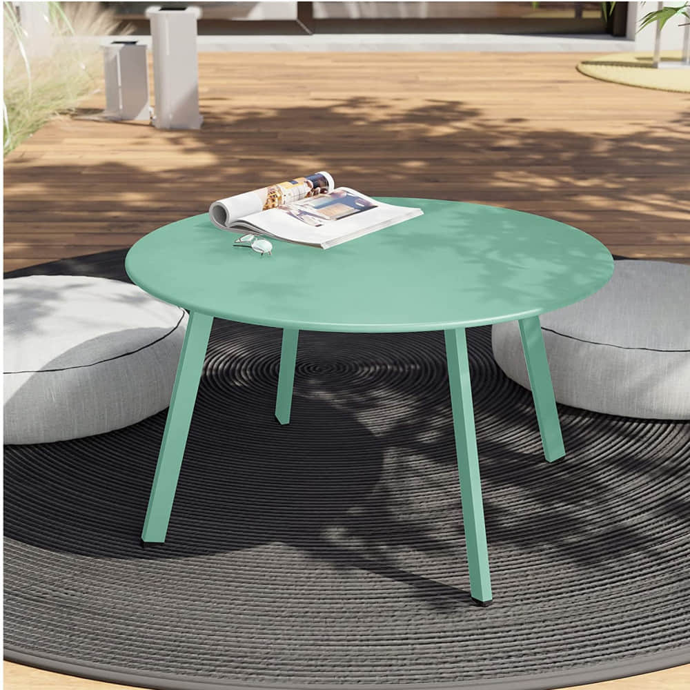 Modern Round Wooden Small Coffee Table (Mint Green) - photo