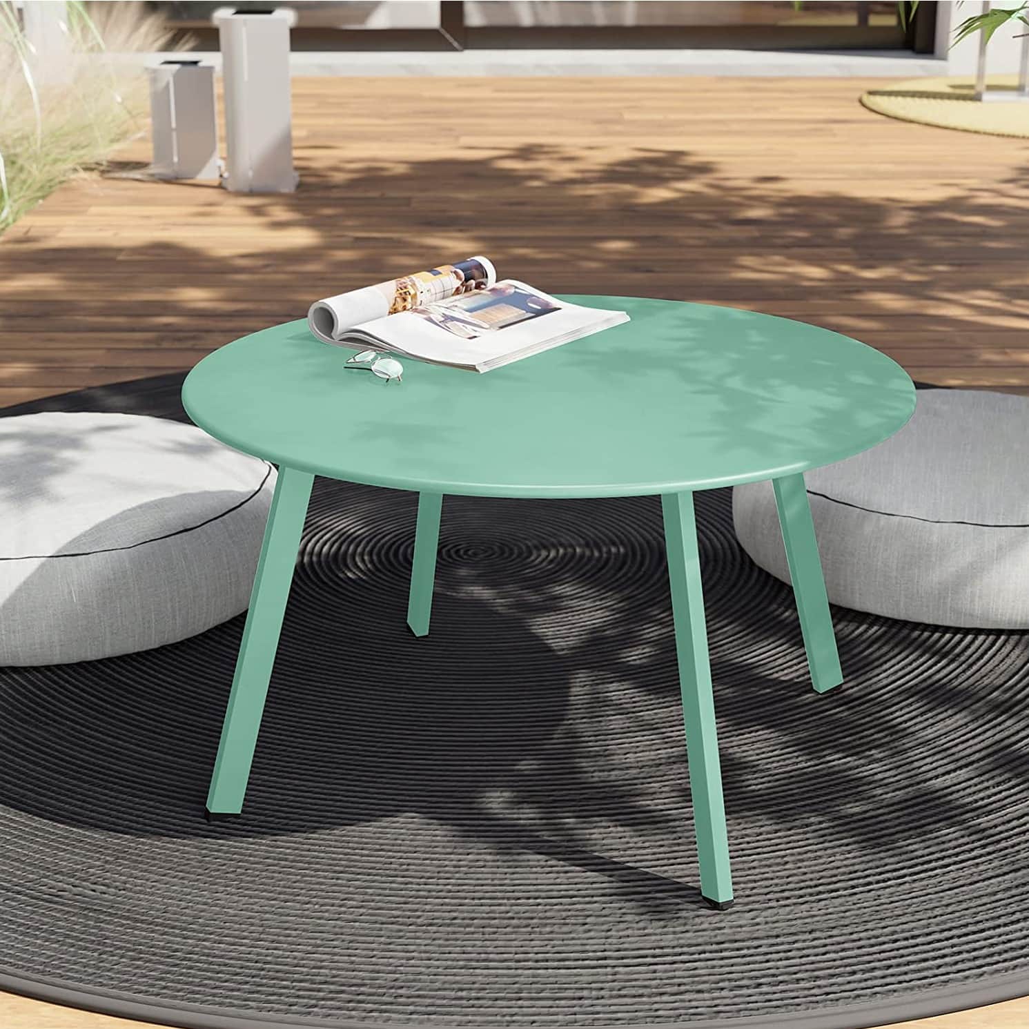 Modern Round Wooden Small Coffee Table (Mint Green) - front_view