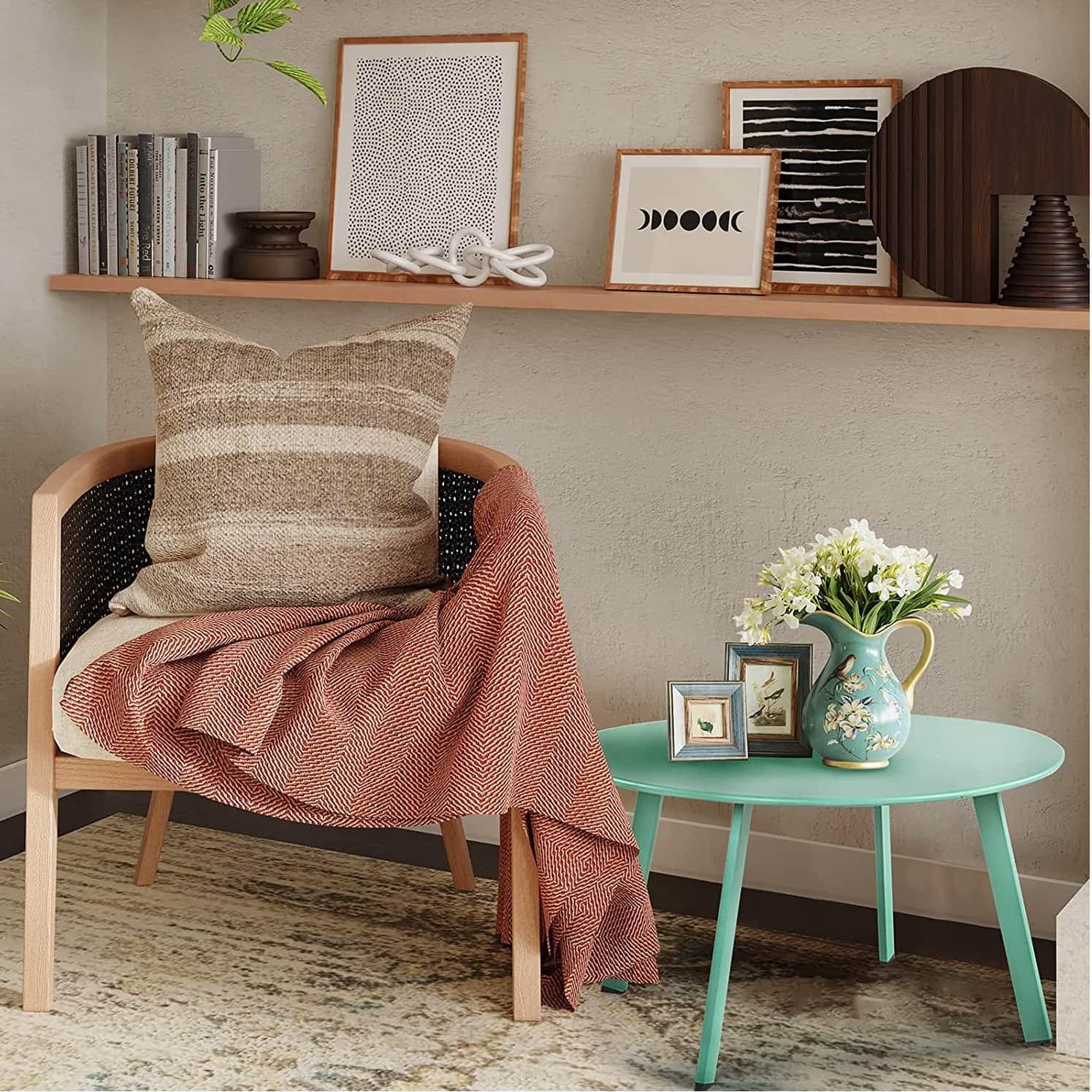 Modern Round Wooden Small Coffee Table (Mint Green) - top_view