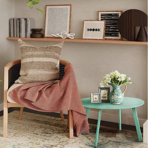 Modern Round Wooden Small Coffee Table (Mint Green)
