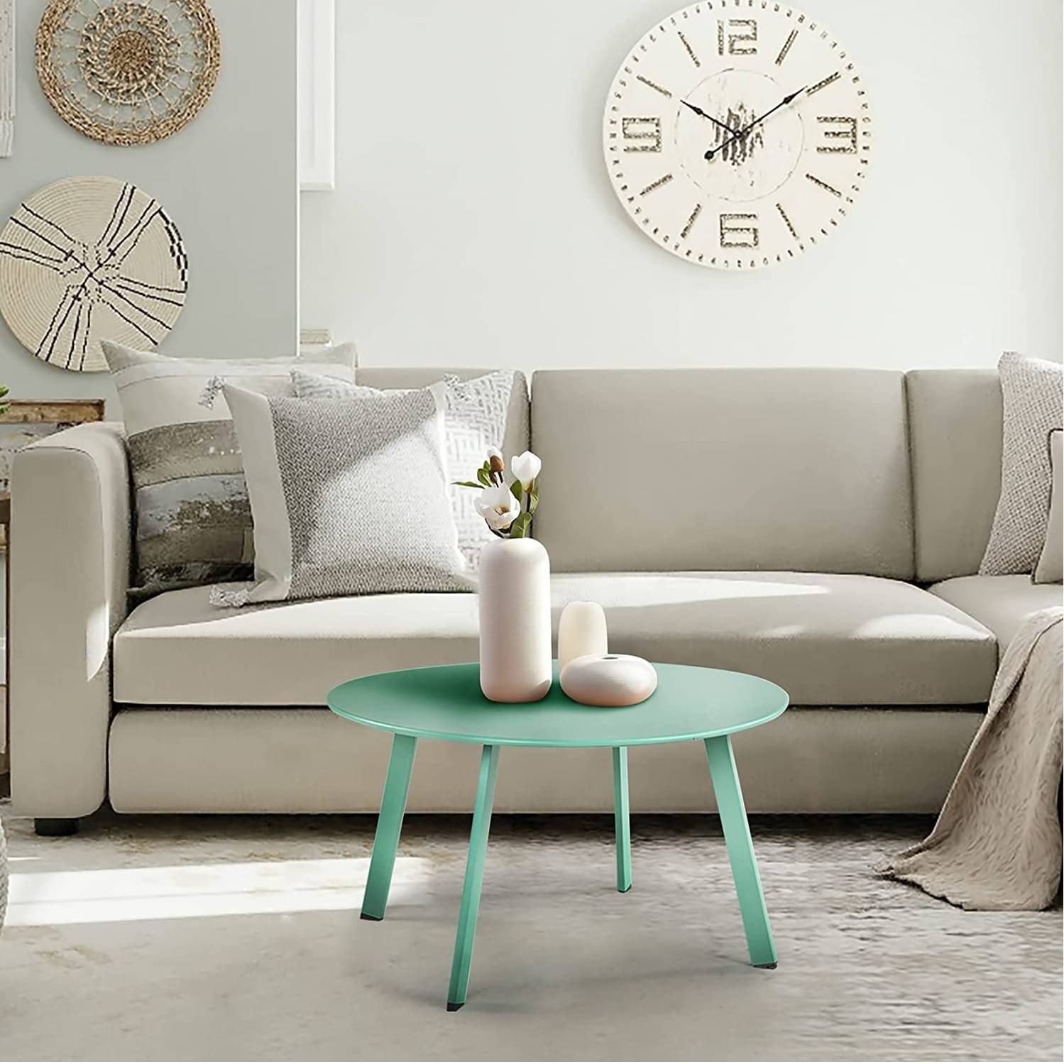 Modern Round Wooden Small Coffee Table (Mint Green)