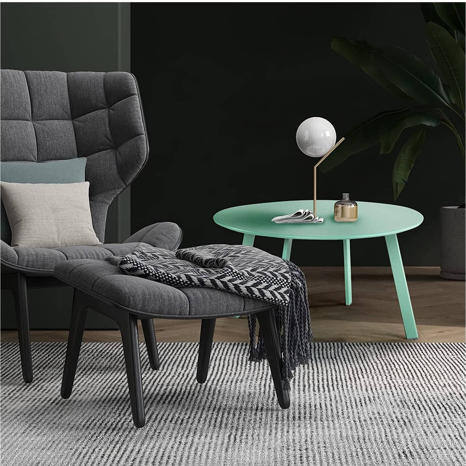 Modern Round Wooden Small Coffee Table (Mint Green)
