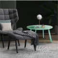Modern Round Wooden Small Coffee Table (Mint Green) - right_view