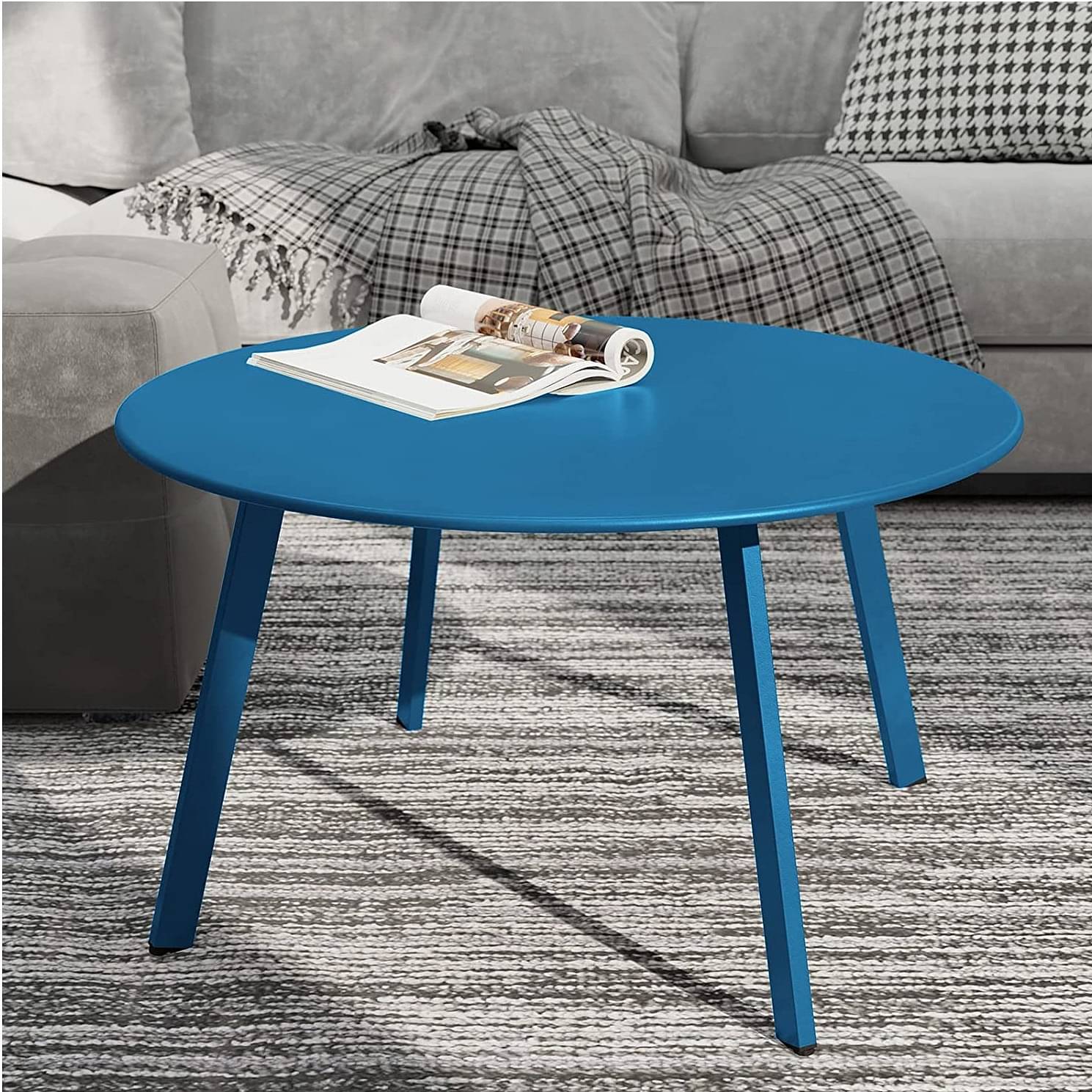 Modern Wood Round Coffee Table (Blue)