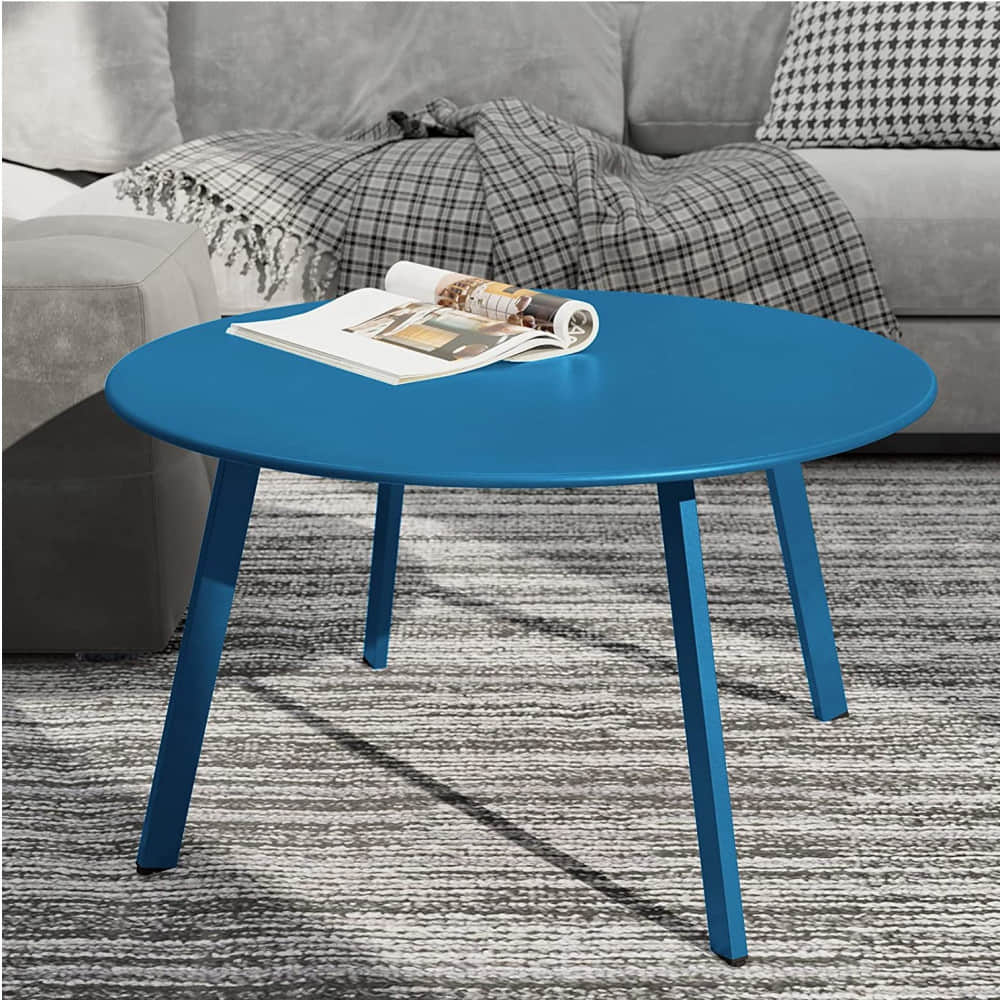 Modern Wood Round Coffee Table (Blue) - photo