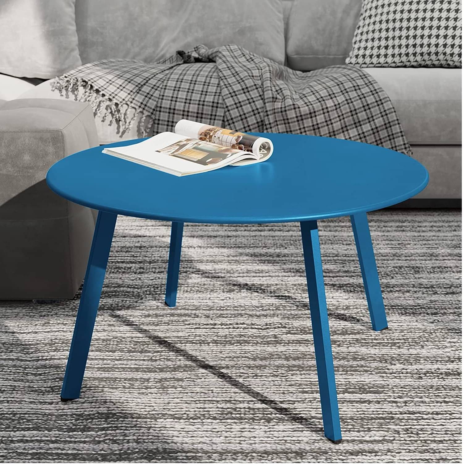 Modern Wood Round Coffee Table (Blue)