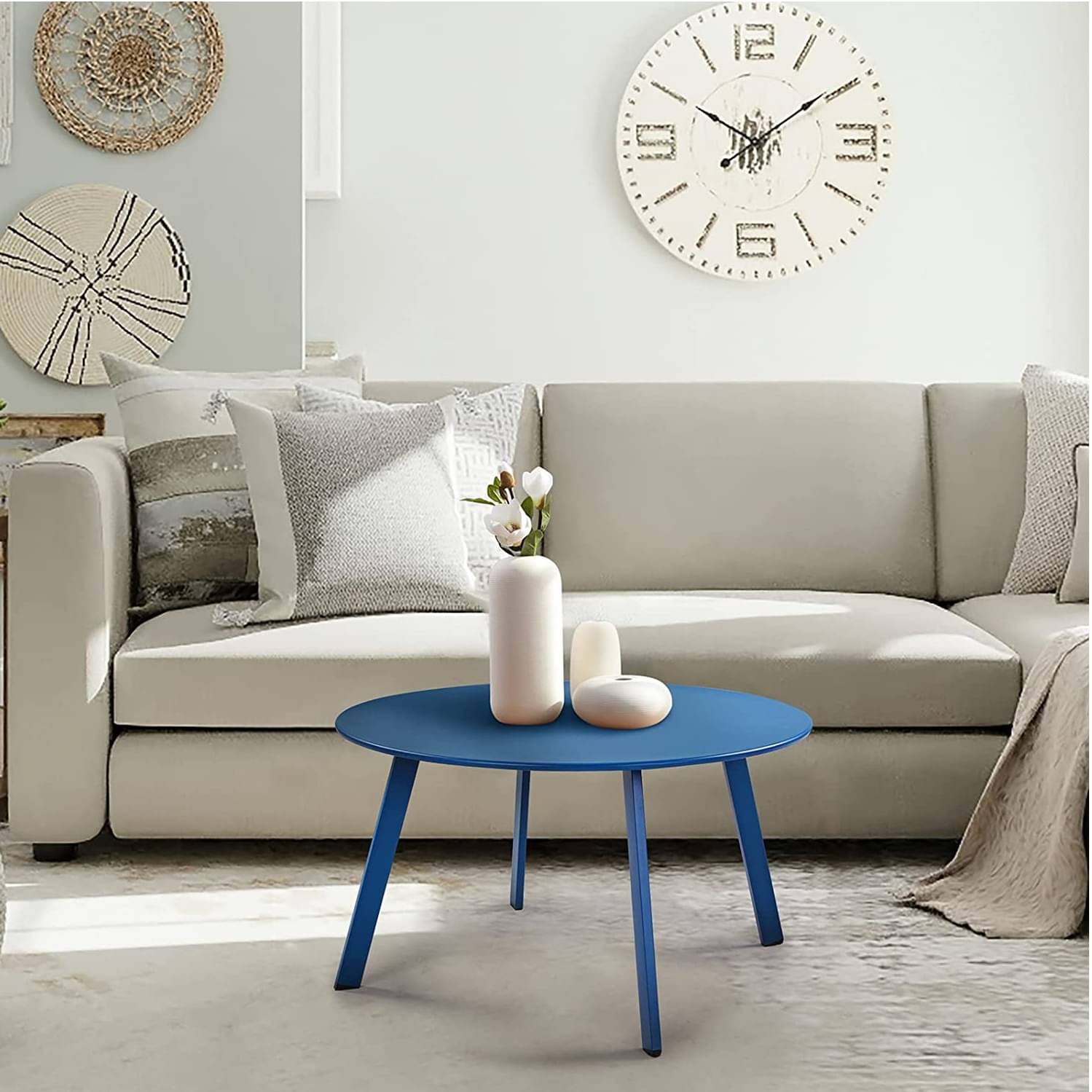 Modern Wood Round Coffee Table (Blue)