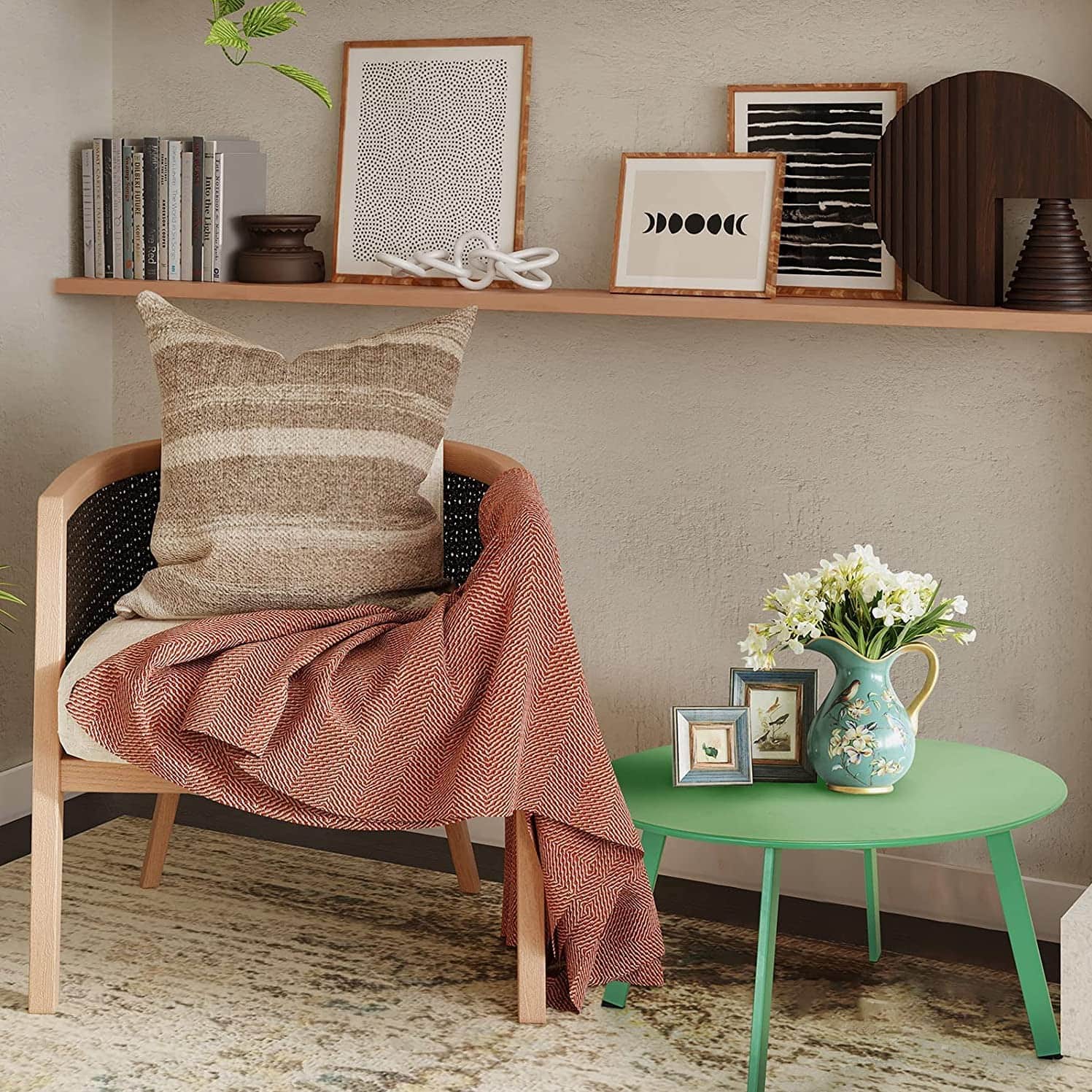 Modern Wooden Small Coffee Table  (Pea Green) - top_view
