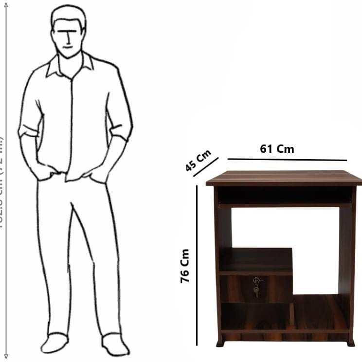 Computer Table (Finish Color - Walnut, Pre-assembled)
