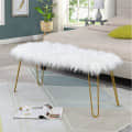 Elise Upholstered Fur Bench (White | Gold) - photo