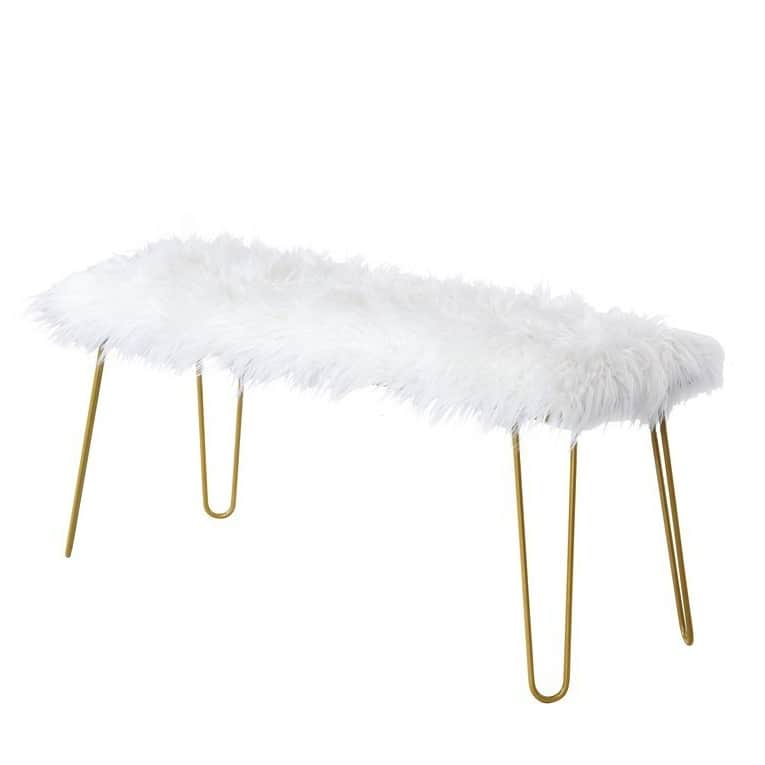 Elise Upholstered Fur Bench (White | Gold) - top_view