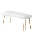Elise Upholstered Fur Bench (White | Gold) - top_view