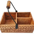 Wooden Hand Carved Caddy Tissue And Utensils Holder 3 Partition - front_view