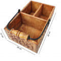 Wooden Hand Carved Caddy Tissue And Utensils Holder 3 Partition - top_view