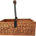 Wooden Hand Carved Caddy Tissue And Utensils Holder 3 Partition - left_view