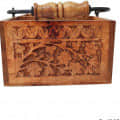 Wooden Hand Carved Caddy Tissue And Utensils Holder 3 Partition - right_view