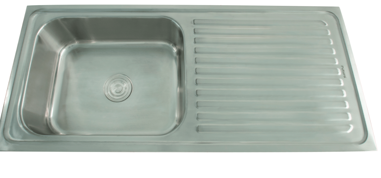 Stainless Steel Single Bowl Kitchen Sink With Drain Board - rear_view
