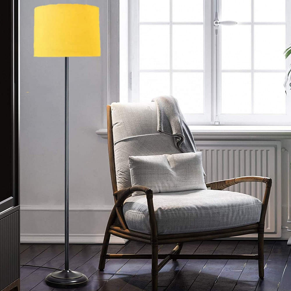 Sanded Edge Black Color Metal Table Lamp with Yellow Shade - photo