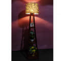 Printed Metal Shade Tripod Floor Lamp with Natural Wood Base - top_view