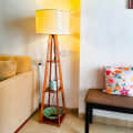 Walnut Wooden Floor Lamp with Shelf Natural Jute Shade - front_view