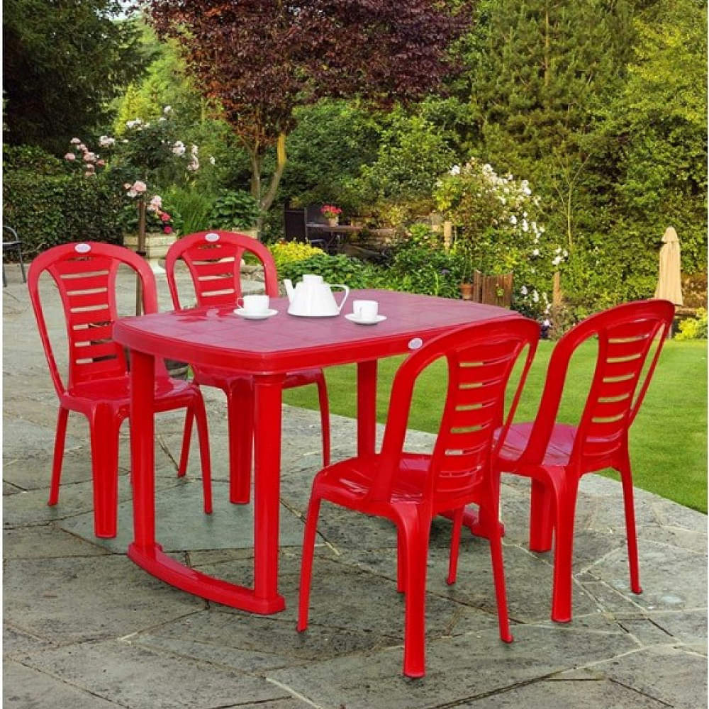 Red Plastic Table & Chair Set - photo