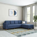 Athens Fabric RHS L Shape Blue Sofa Set - photo
