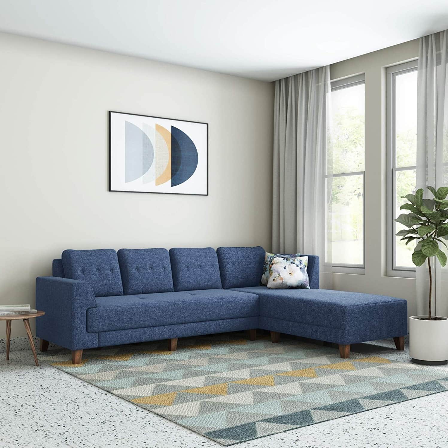 Athens Fabric RHS L Shape Blue Sofa Set - front_view