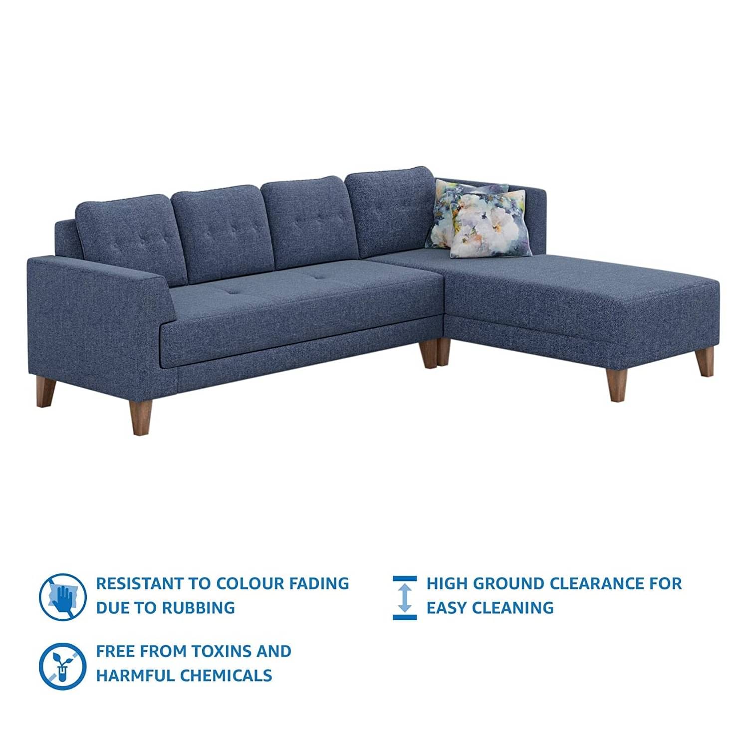 Athens Fabric RHS L Shape Blue Sofa Set