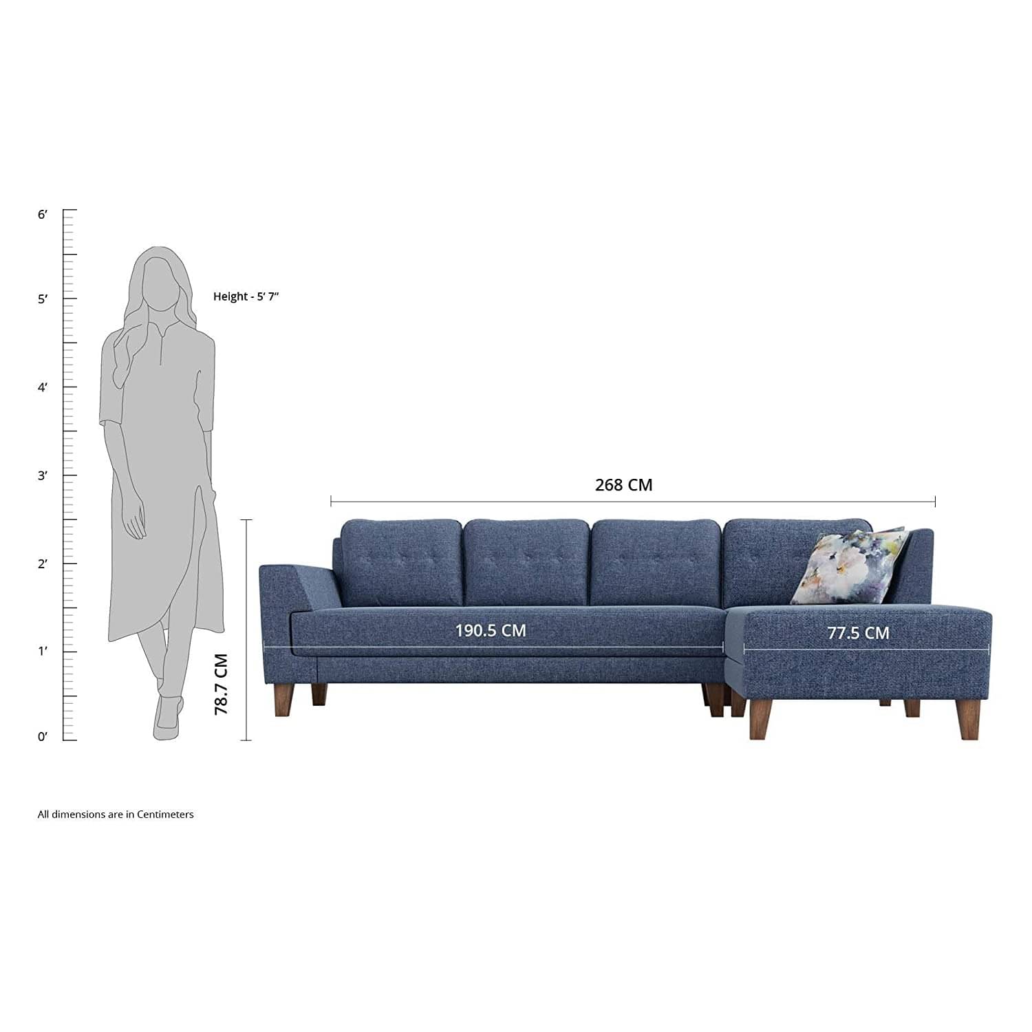 Athens Fabric RHS L Shape Blue Sofa Set