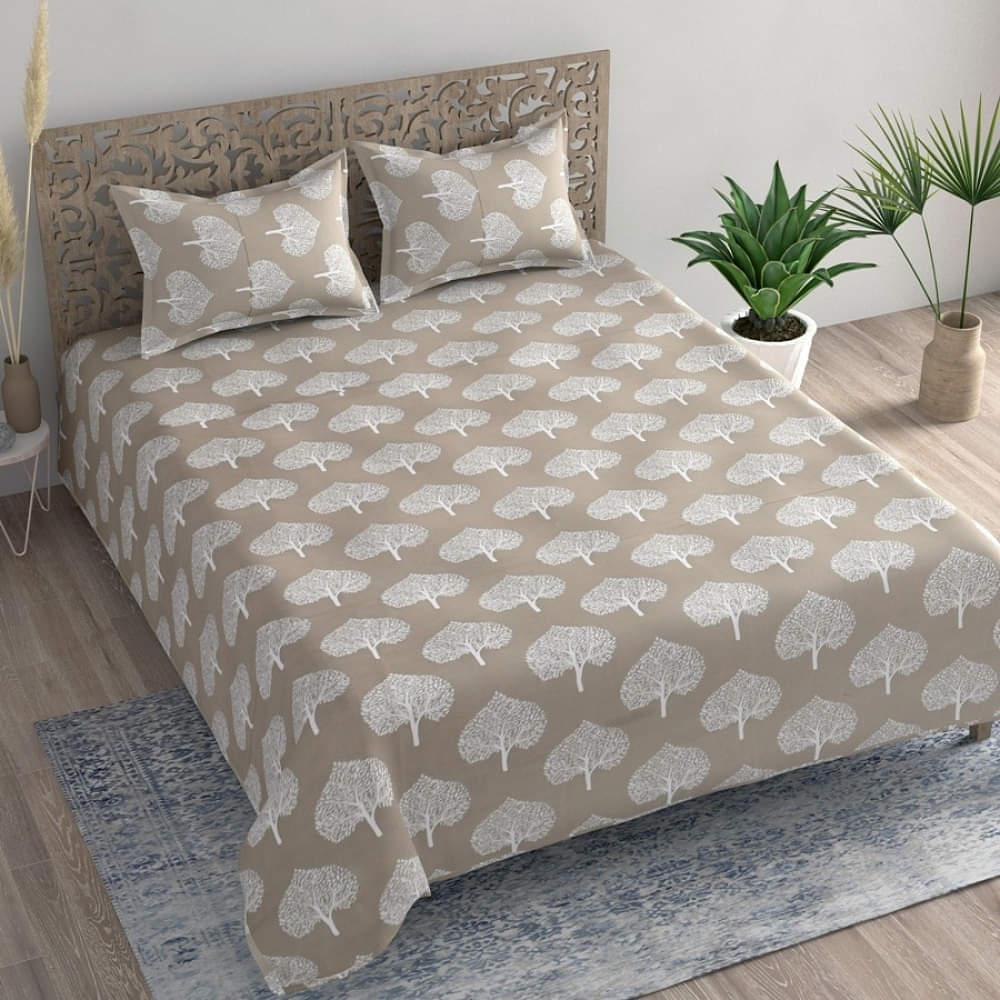 White Leaves Queen Size Bed sheet - photo