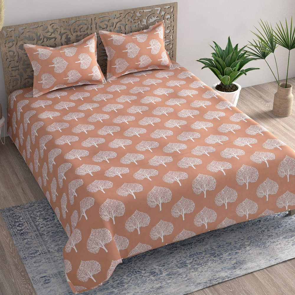 White Leaves Queen Size Bed sheet - photo