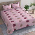 Pink Leaf Printed Queen Size Bedsheet With 2 Pillow Covers - front_view