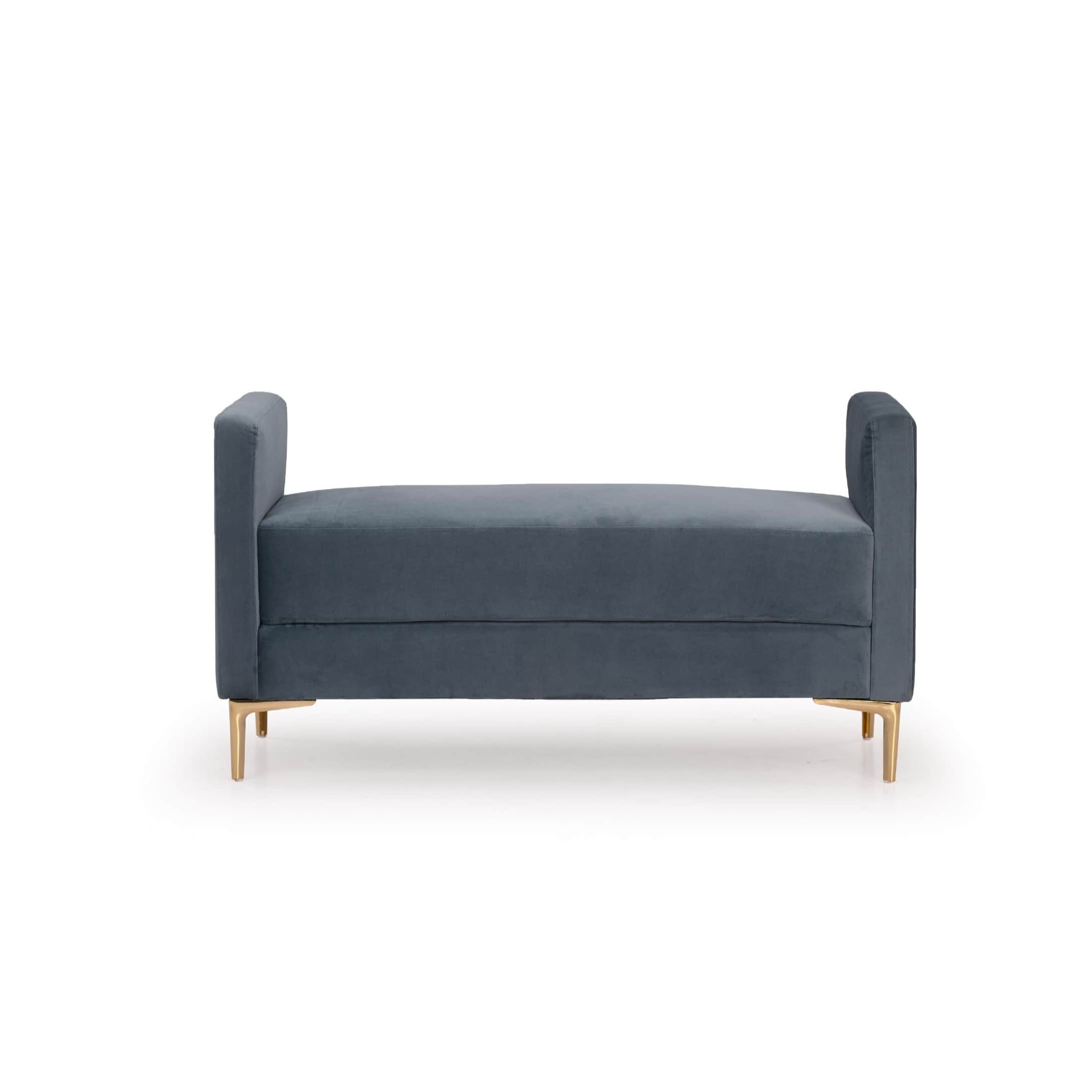 Blue Velvet Upholstered Tufted Bench With Gold Finished Legs - front_view