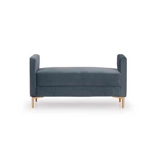 Blue Velvet Upholstered Tufted Bench With Gold Finished Legs
