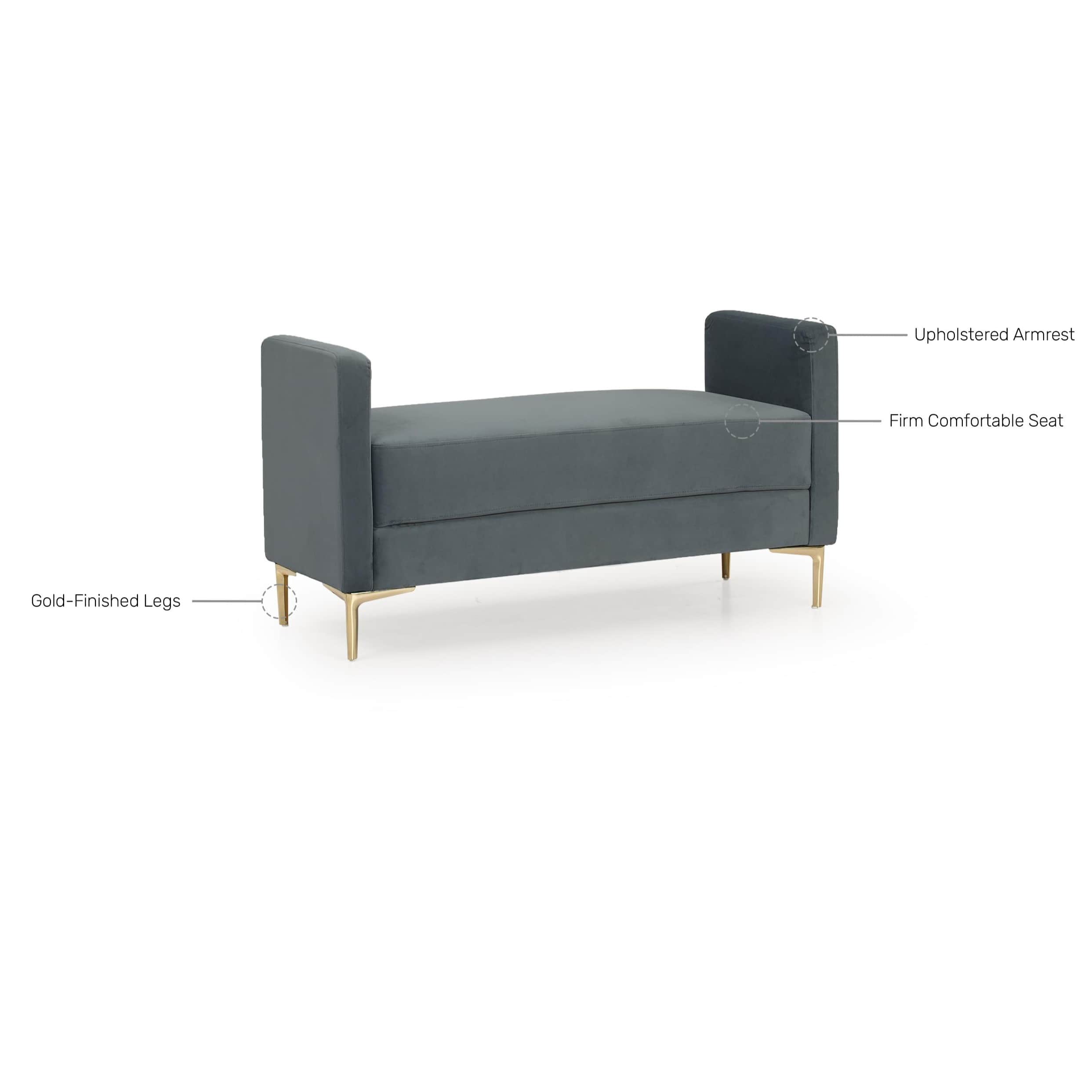Blue Velvet Upholstered Tufted Bench With Gold Finished Legs - top_view
