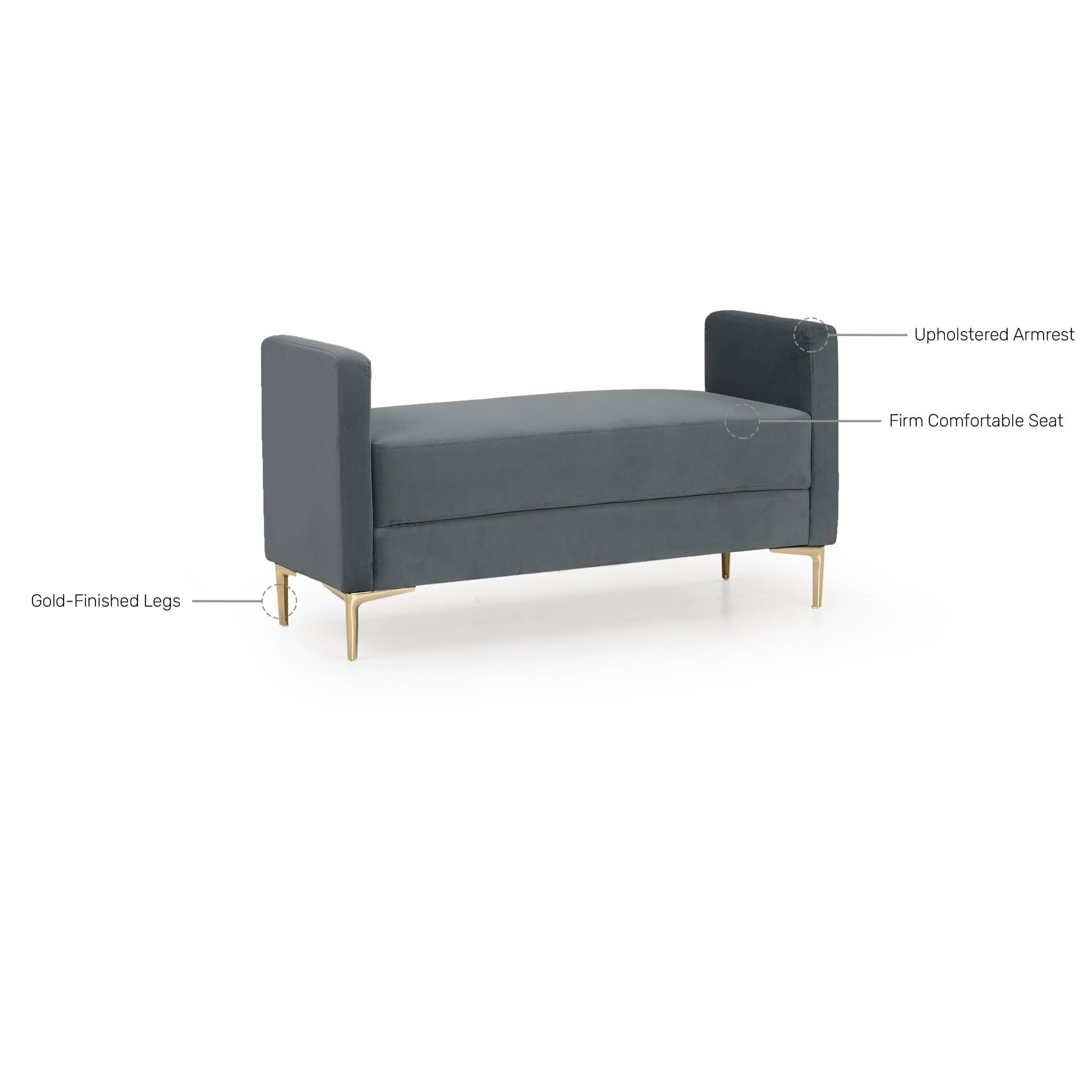 Blue Velvet Upholstered Tufted Bench With Gold Finished Legs
