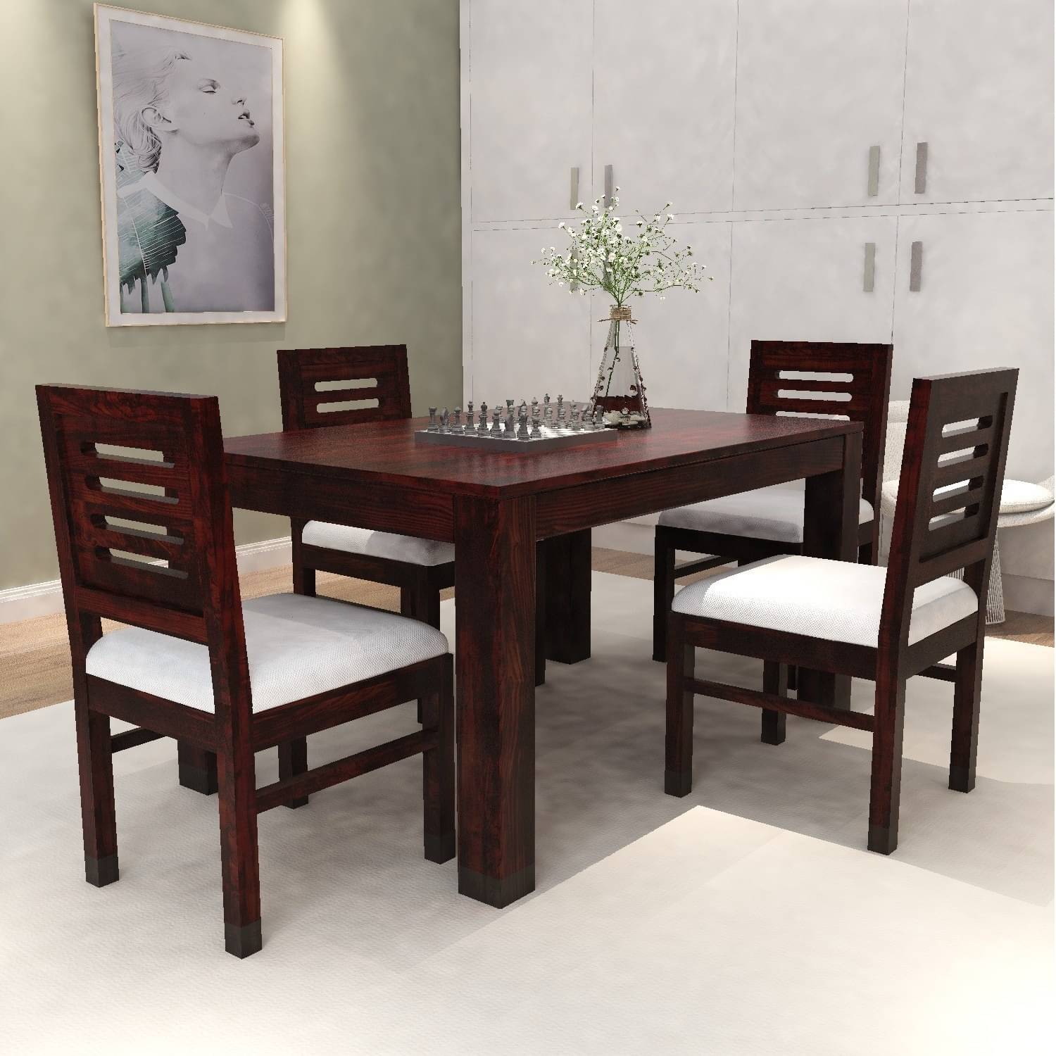 Maple Oak Finish 4 Seater Dining Table Set