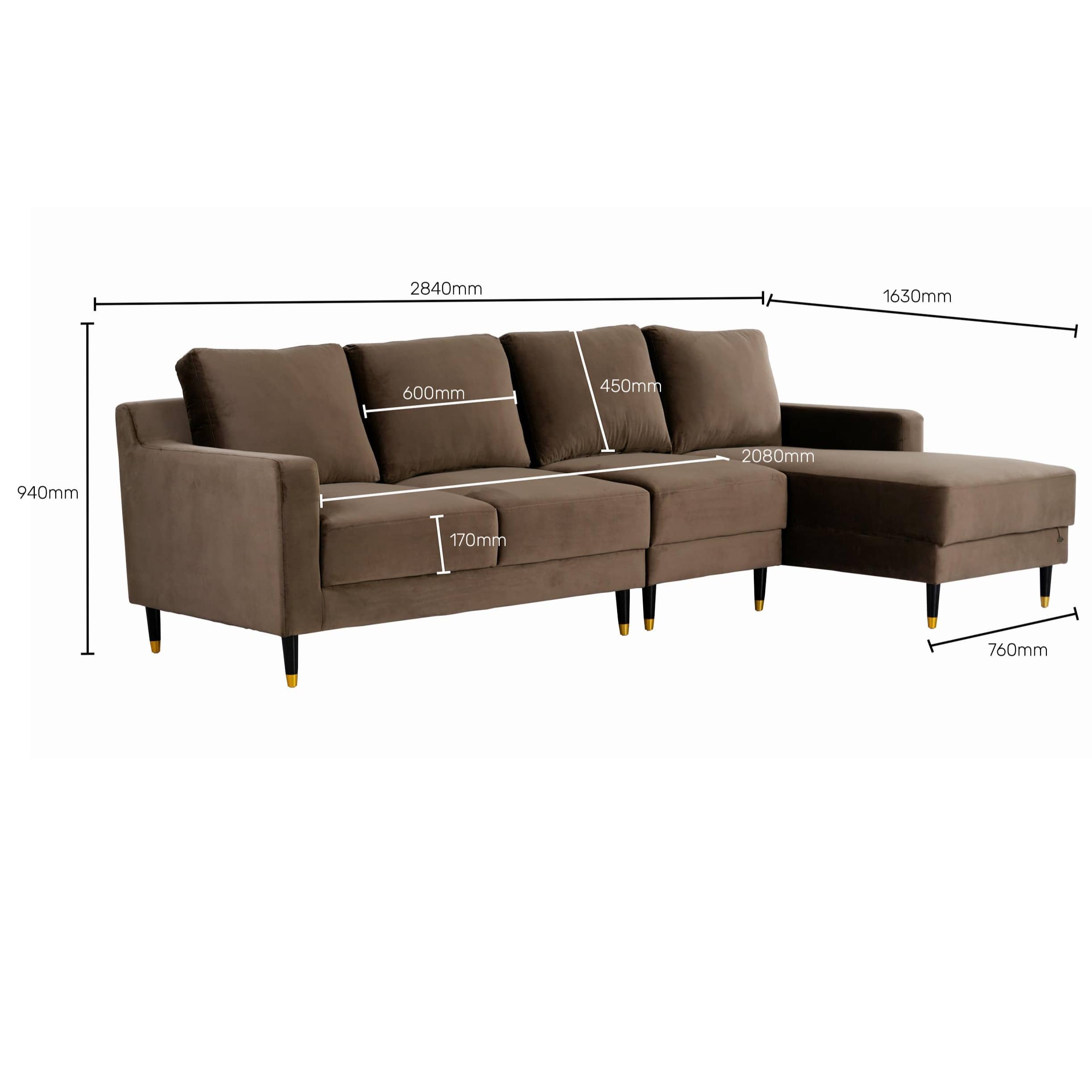 Harlow 5 Seater LHS Sectional Sofa in Coco Colour