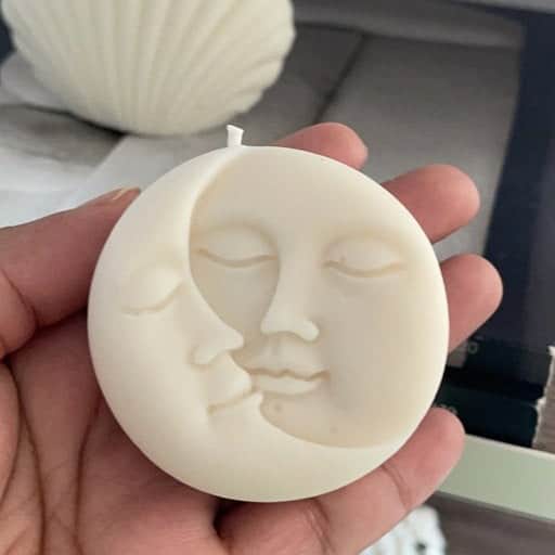 Lunar Moon Face Scented Candle | 85g | White - rear_view