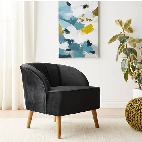Modern Velvet Club Chair, Black