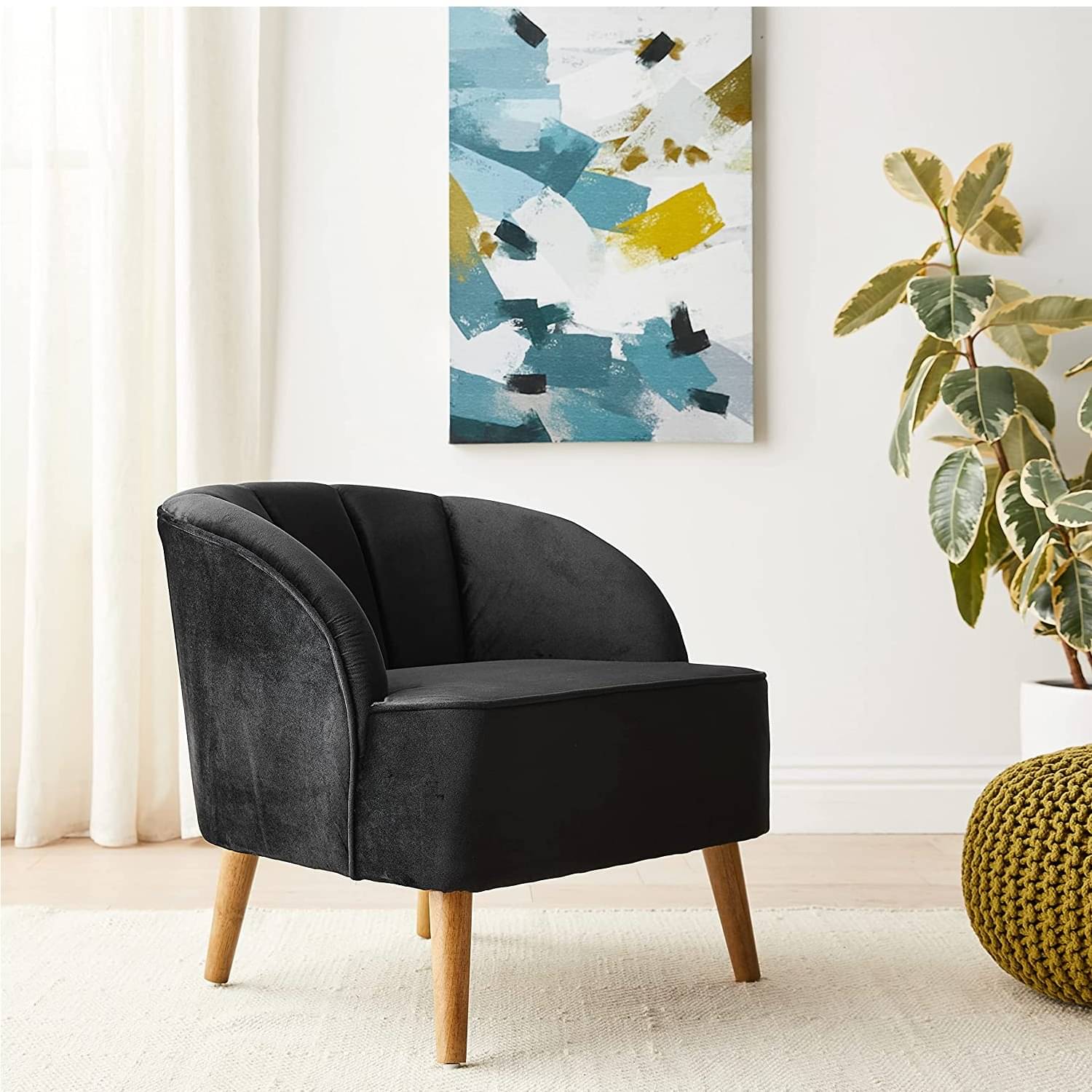Modern Velvet Club Chair, Black