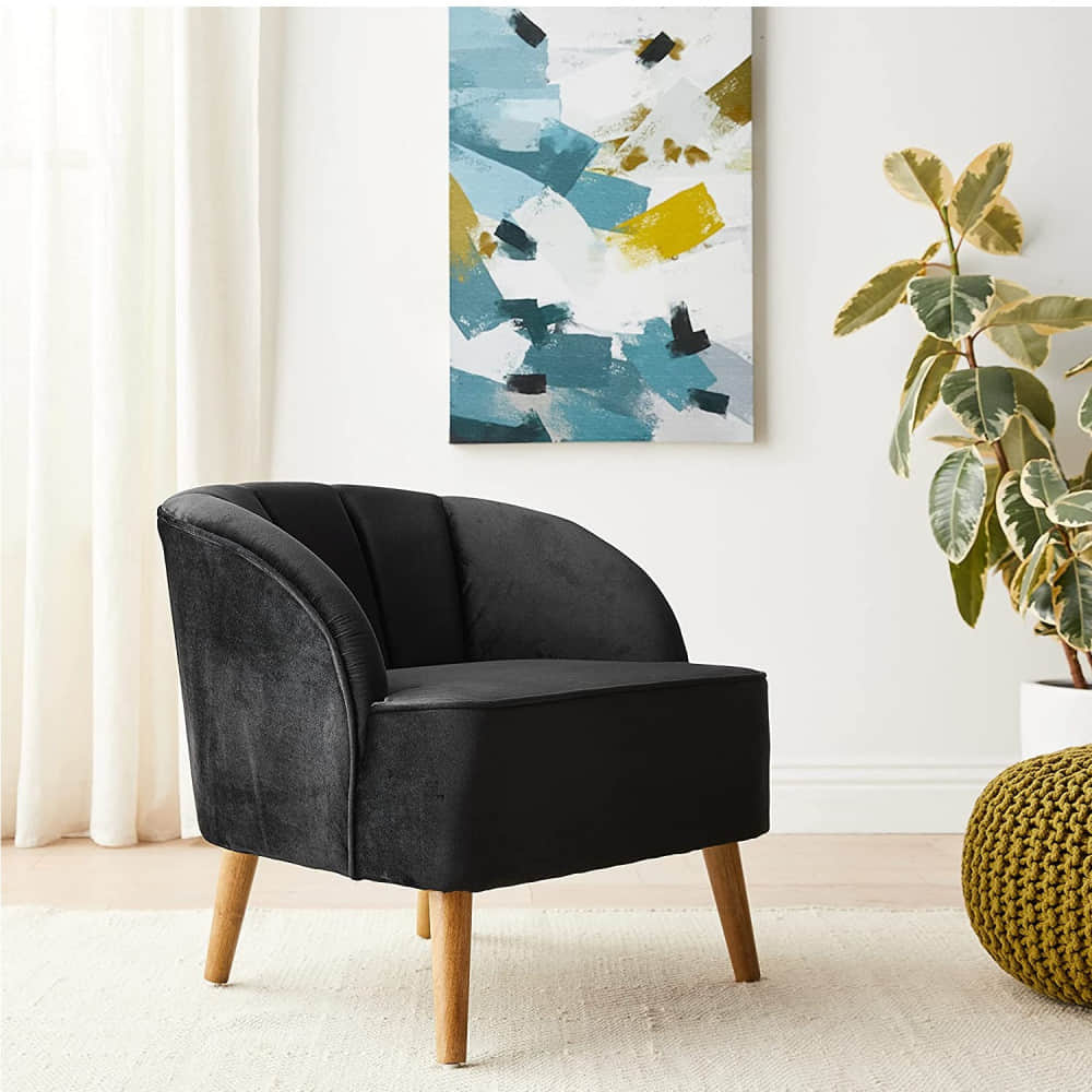Modern Velvet Club Chair, Black - photo