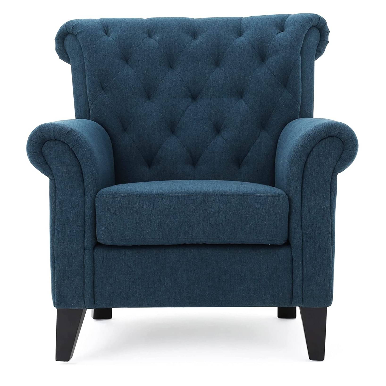 Dark Blue Fabric Tufted Chair