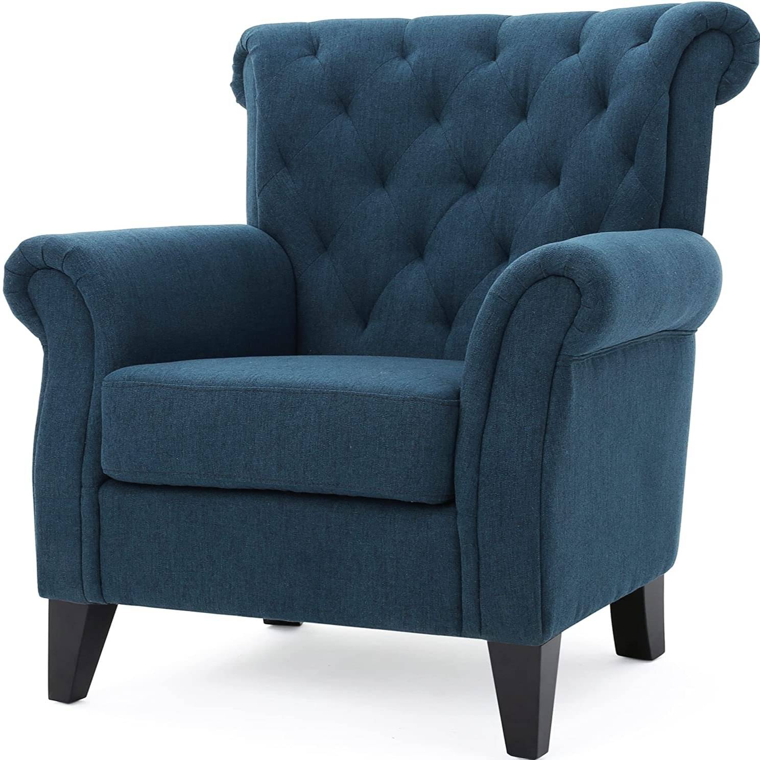 Dark Blue Fabric Tufted Chair