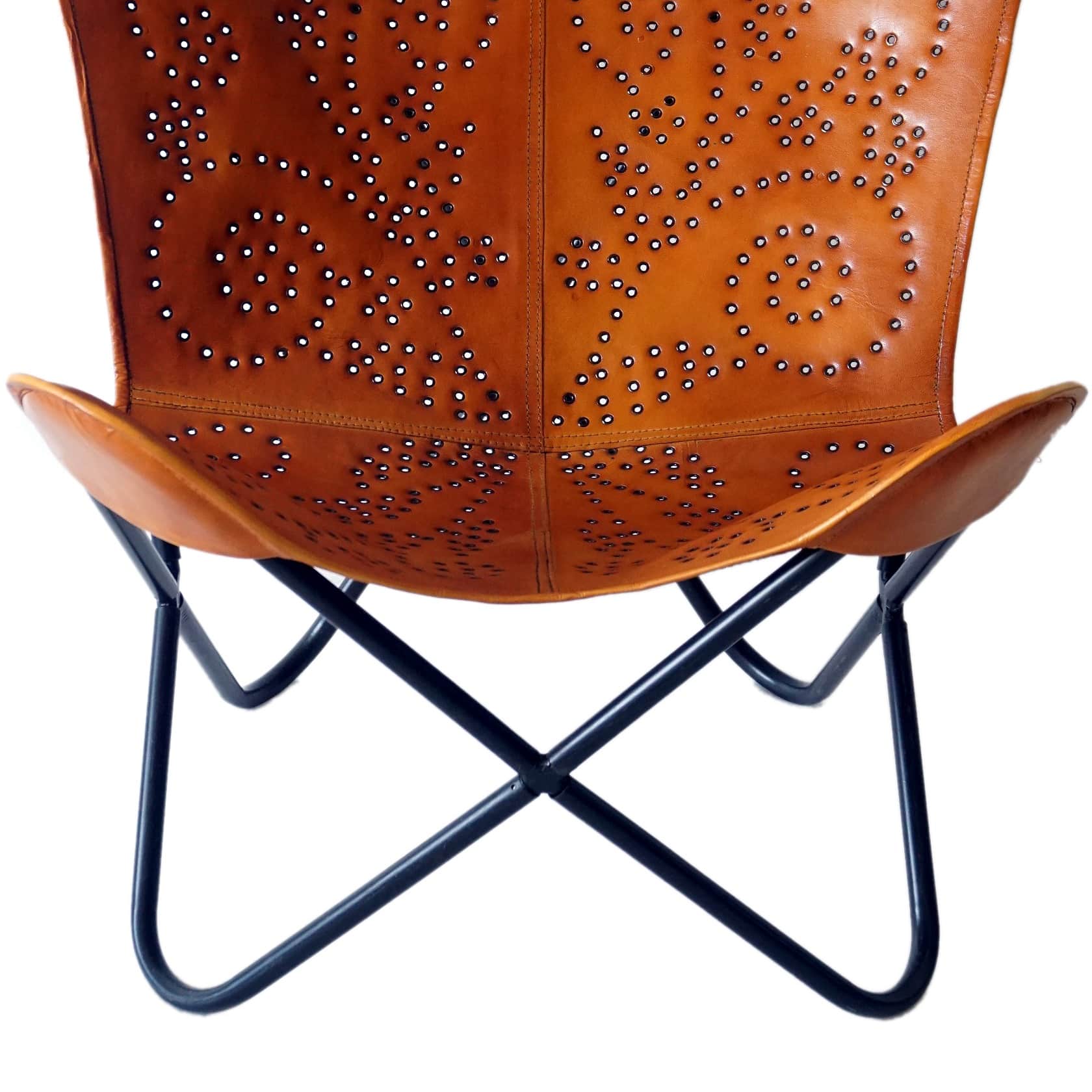 Brown Coloured Genuine Leather Butterfly Chair - top_view