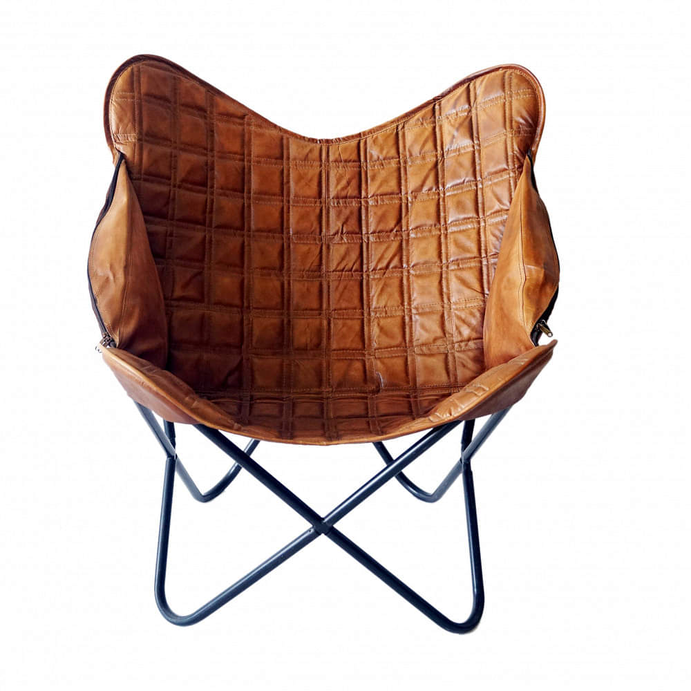 Stylish Leather Butterfly Chair with Iron Stand - photo